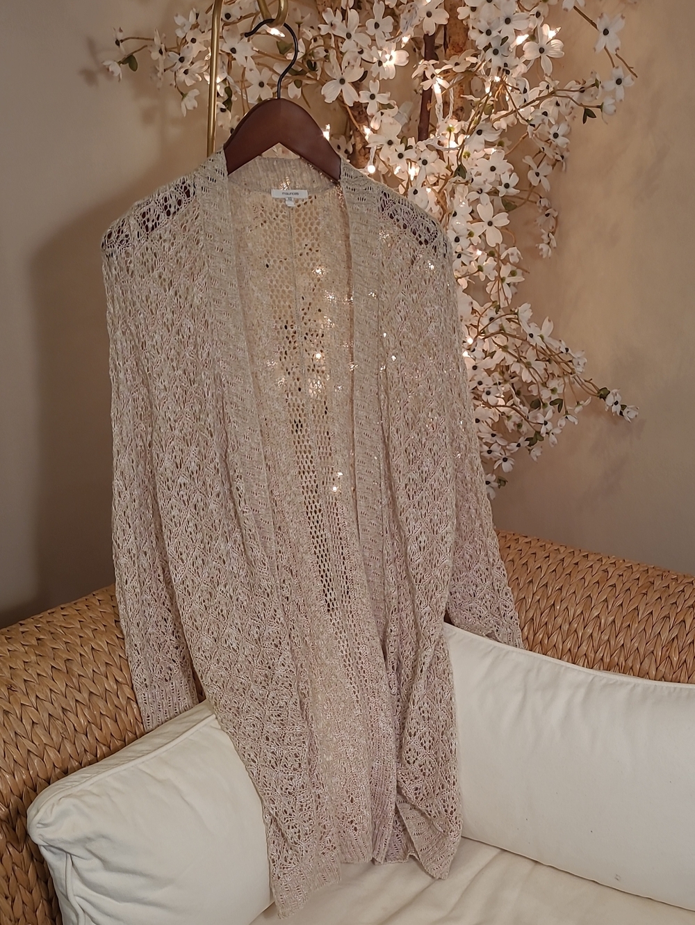 Cream Crochet Spring/Summer Open Front Cardigan